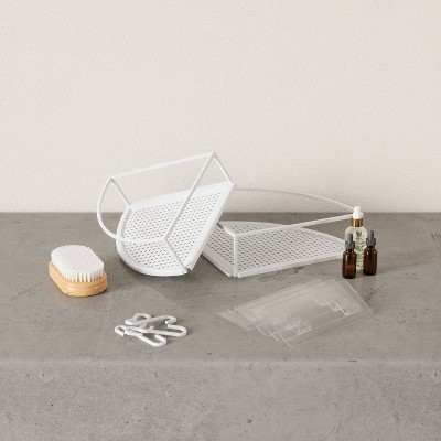 White Metal Corner Shower Caddy Set with Suction Mount