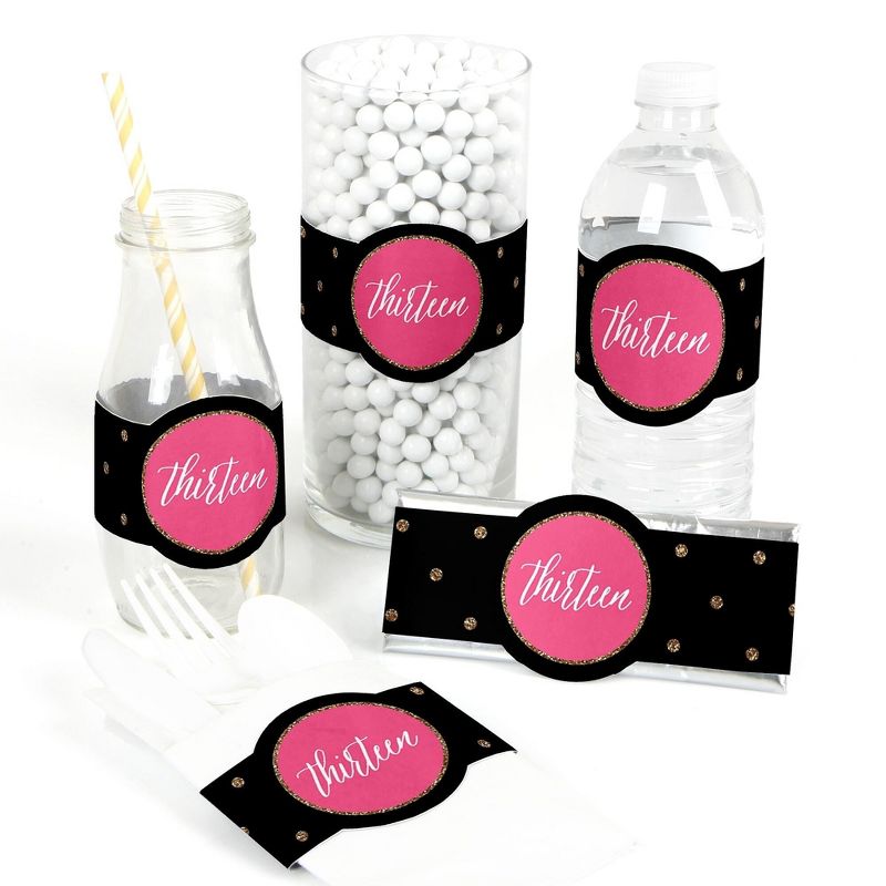 Big Dot of Happiness Chic 13th Birthday - Pink, Black and Gold - DIY Party Supplies - Birthday Party DIY Wrapper Favors & Decorations - Set of 15, 1 of 4