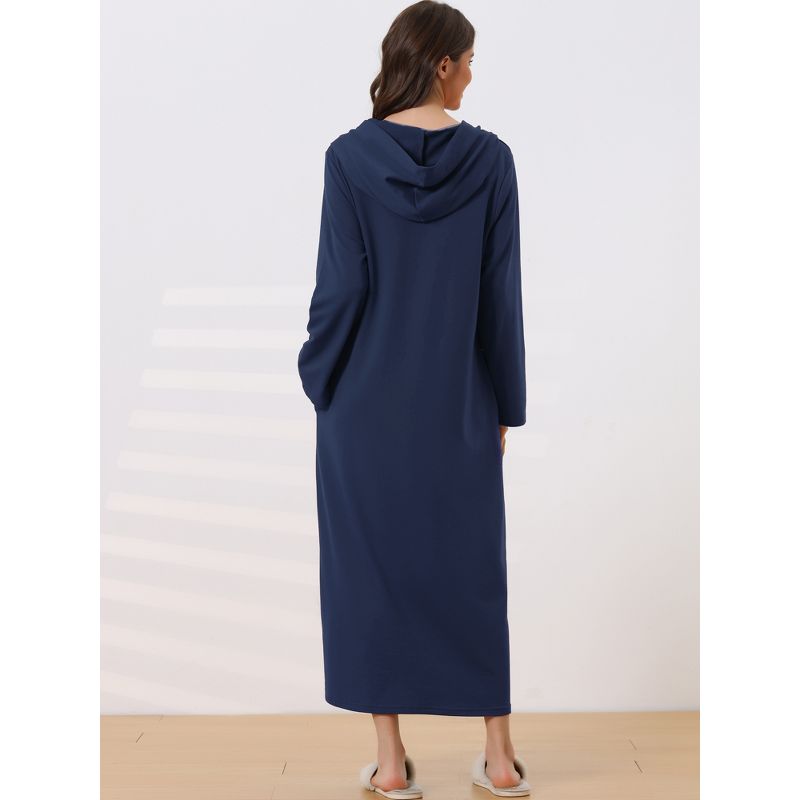 cheibear Women's Zip Front Hooded House Dress Nightshirt Housecoat Hoodie Long Bathrobe, 3 of 6