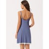 cheibear Women's V Neck Lace Trim Solid Color Pajama Sleepdress Nightgown - 3 of 4