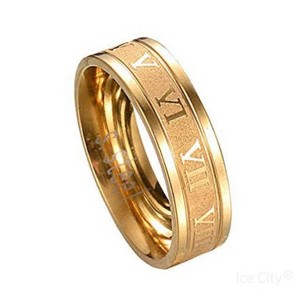 Ice City Men's Roman Numeral Wedding Band, Gold and Steel Rings, Size 6-12 - 1 of 4