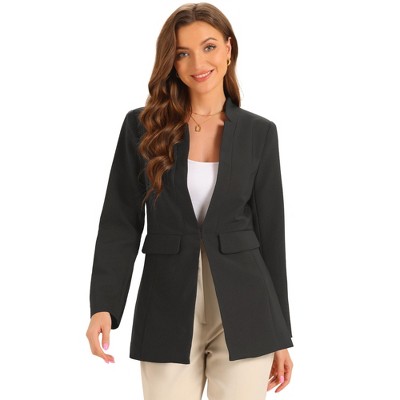 Allegra K Women's Stand Collar Long Sleeve One Button Front Blazer