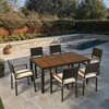 YOOCOZZ 7-Piece Outdoor Wicker Rattan Dining Set with Acacia Wood Tabletop and Armrest - Brown - 3 of 4