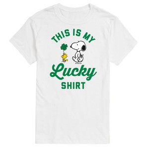 Men's - Peanuts - Snoopy and Woodstock Lucky Shirt St Patrick's Day Short Sleeve Graphic T-Shirt - 1 of 4