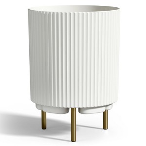 Maggift Planters Metal, Indoor Outdoor Planter Pot with Stand, Round Floor Flower Pot with Stand, White 14.8"*14.8"*20.3" - 1 of 4