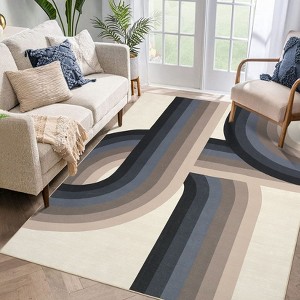 8x10 Large Modern Rainbow Area Rug Washable Non Slip Floor Carpet Non Shedding Thin Rug Soft Low Pile Rug, Decorative Abstract Rug for Bedroom - 1 of 4