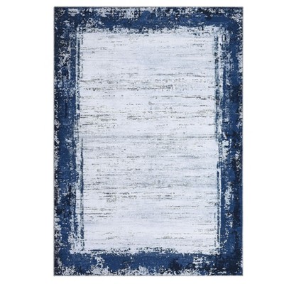 Washable Modern Bordered Rug Non Slip Low Pile Rug Soft Throw Floor Cover Foldable Indoor Carpet for Living Room Bedroom