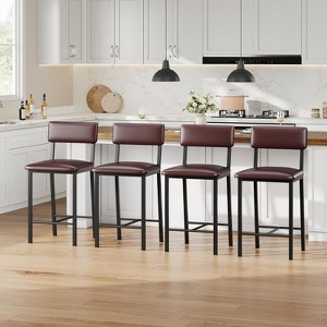 Bar Stools Set of 4, Counter Stools with Back and Thickened Metal Legs, Upholstered PU Leather Counter Height Barstools with Footrest - 1 of 4
