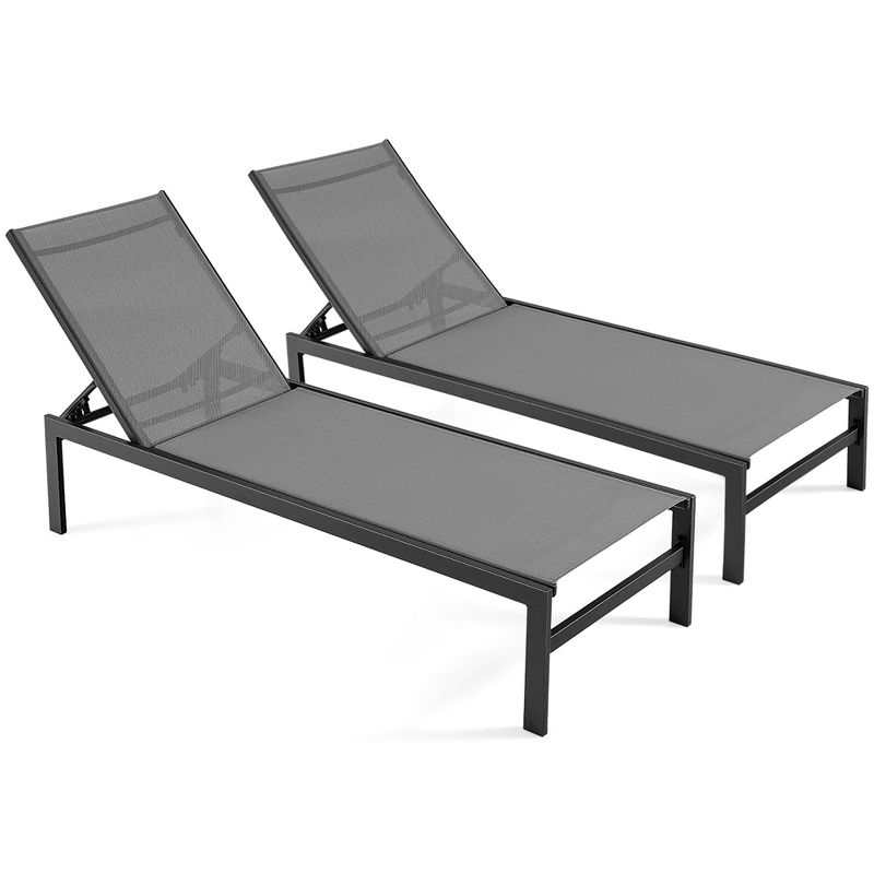 Tangkula Set Of 2 Patio Chaise Lounge Outdoor Adjustable Lounge Chair W/ 6-Position Backrest Grey, 1 of 9