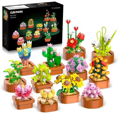 Cubimana 12 Flowers Succulents Mini Building Set, 1403PCS Bonsai Building Blocks Gifts Toys for Office Home Kids Adults Ages 10+