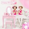 Girls Vanity Table and Chair Set, Kids Makeup Dressing Table with Lights Wood Makeup Playset, Kids Vanity Set with Mirror Drawer for Age 4-9 - 2 of 4
