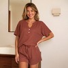 Women's Brick Ribbed Knit Short Sleeve Top & Shorts Pajama Set - Cupshe - image 2 of 4