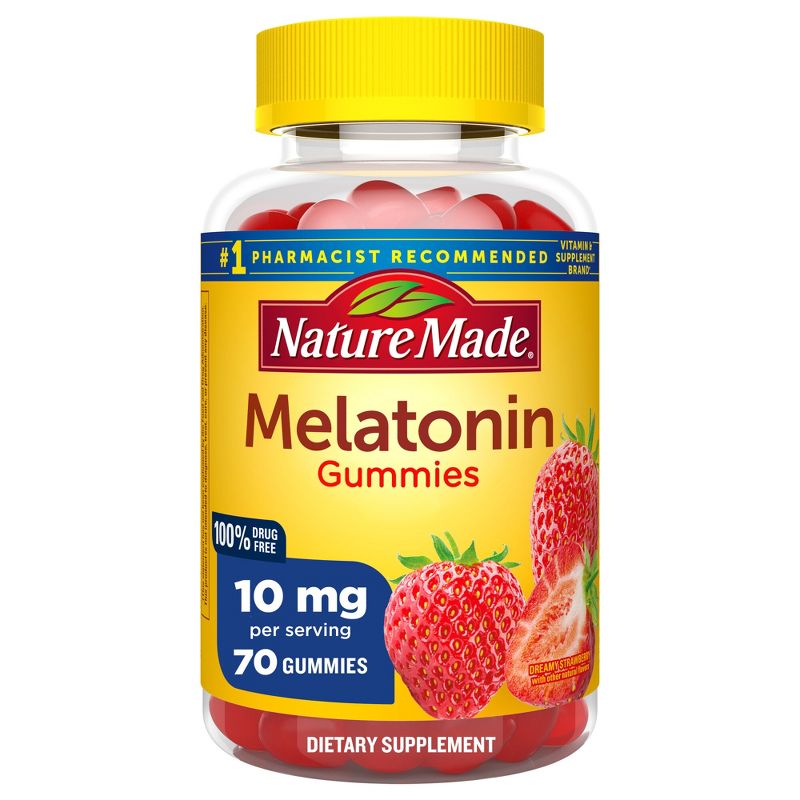 Nature Made Melatonin Maximum Strength 100% Drug Free Sleep Aid for Adults 10mg per serving Gummies, 1 of 8
