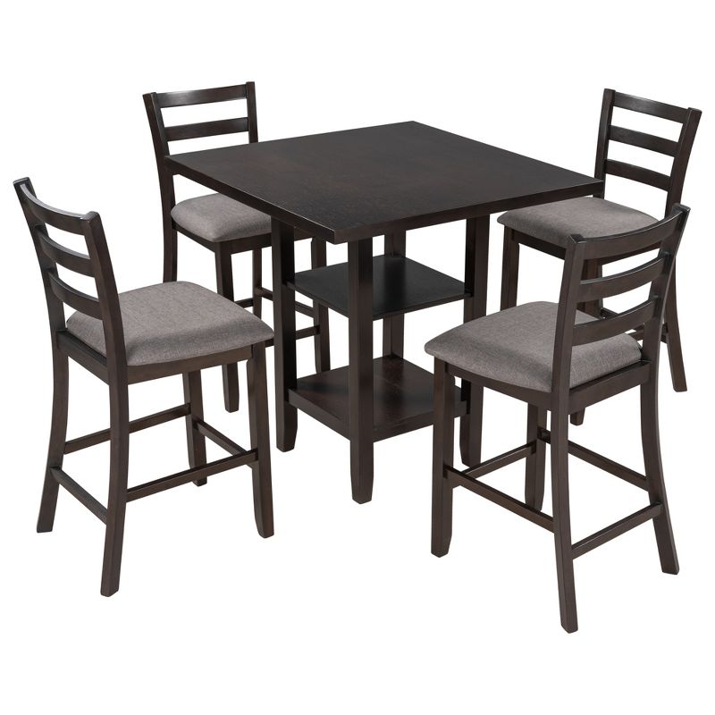 5-Piece Wooden Counter Height Dining Set with Padded Chairs and Storage Shelves-ModernLuxe, 4 of 7