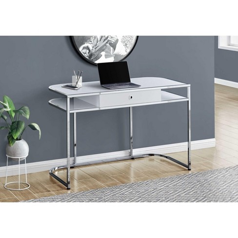 Monarch Specialties COMPUTER DESK - 48"L / GLOSSY WHITE / CHROME METAL - image 1 of 4