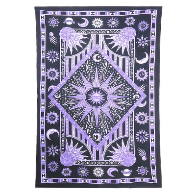 HomeRoots 80" X 56" Purple Black And White Mandala Cotton Hanging Tapestry
