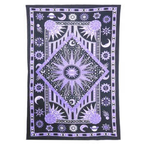 HomeRoots 80" X 56" Purple Black And White Mandala Cotton Hanging Tapestry - 1 of 3