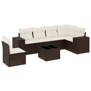 vidaXL 6 Piece Patio Sofa Set with Cushions - Brown and Cream With Table - 1 of 4