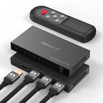 Fosmon 3 In 1 Out HDMI Splitter With Remote, HDMI 2.0 4K@60Hz HDMI Switch Switcher Selector Box, Supports HDR HDCP 2.2 For PS5 Xbox Nintendo Switch
