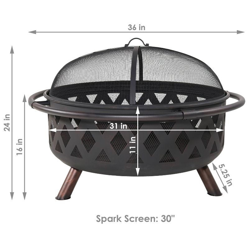 Sunnydaze Crossweave Heavy-Duty Steel Outdoor Fire Pit with Spark Screen, Poker, Grill, and Cover - Black, 3 of 13