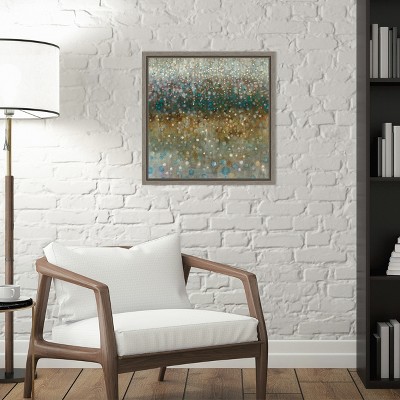 Abstract Rain Aqua and Grey Canvas Print with Frame