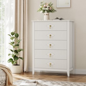 5 Drawer Dresser for Bedroom, 32"W Wooden Chest of Drawers with Metal Handles, Fluted Clothes Storage Organizer, Dresser Narrow Nightstand - 1 of 4