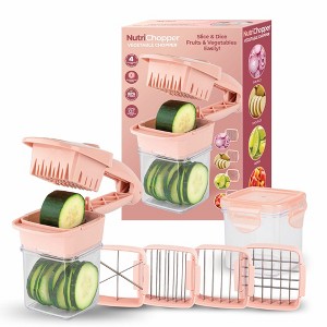 NutriChopper Handheld Vegetable and Fruit Chopper with 4 Stainless Steel Blades & Catch Container - 1 of 4