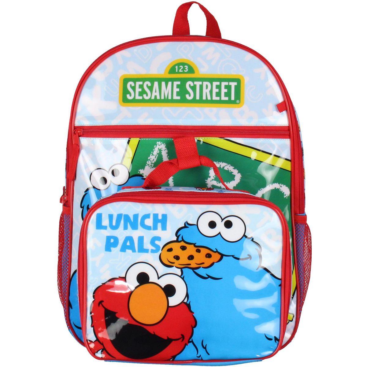 Sesame Street Backpack for Kids Cookie Monster and Elmo 3-Piece Lunchbox Pencil Case School Travel Book Bag - thumbnail 2