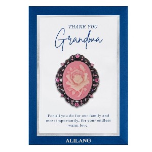 Anna-Kaci Rose Pink Flower Cameo Brooch Pin Crystal Rhinestones with Family Member Gift Message Card & Envelope Jewelry Gifts - 1 of 4