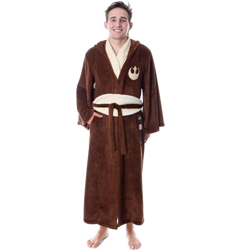 Star Wars Adult Obi-Wan Kenobi Jedi Fleece Robe Bathrobe For Men Women Brown, 3 of 6