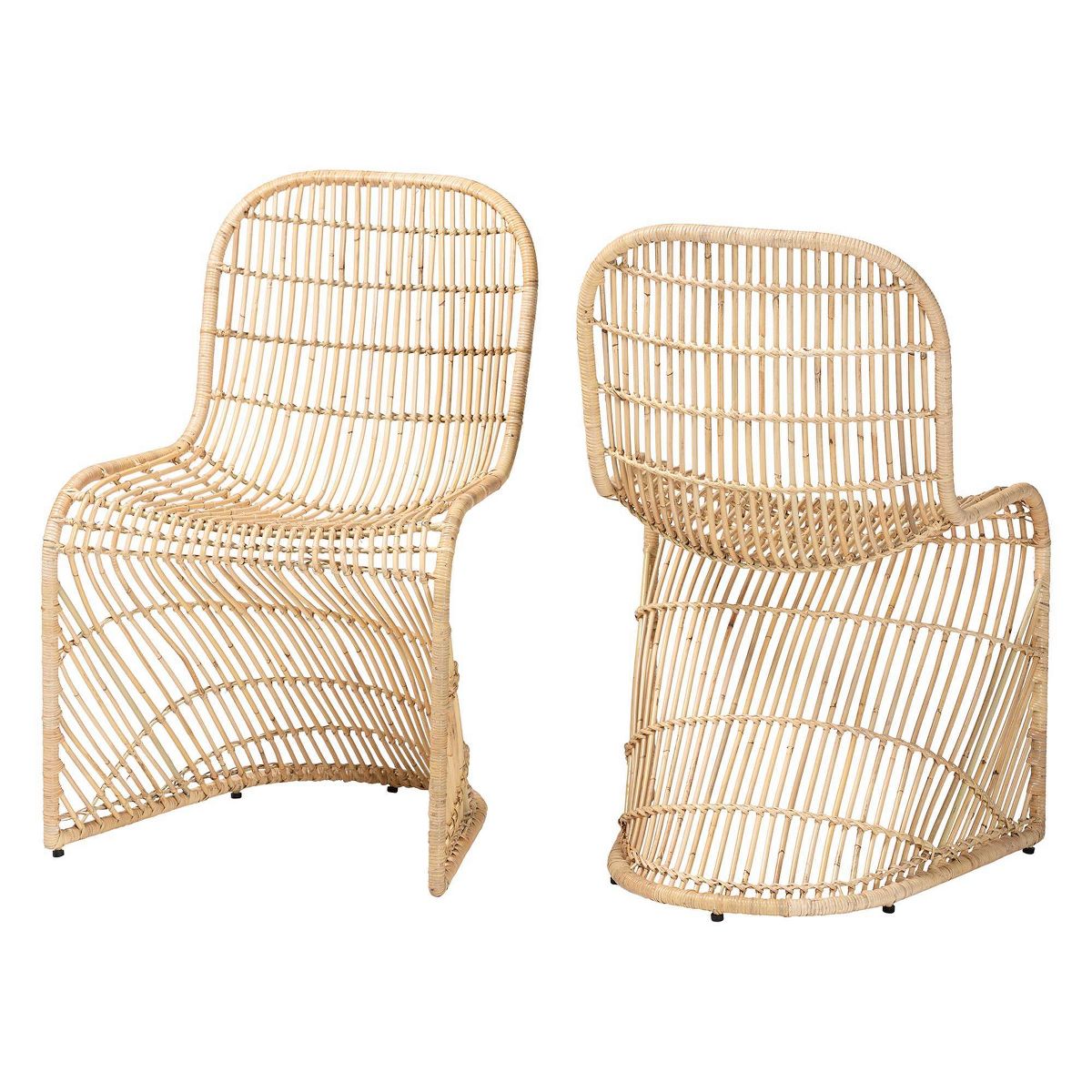bali & pari Rosalba Bohemian Rattan 2  Piece S  Curve Dining Chair Set Light Honey