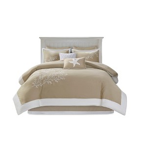 Gracie Mills Douglass 6-Peice Cotton Jaquard Comforter Set with Coral Embroidery - 1 of 4