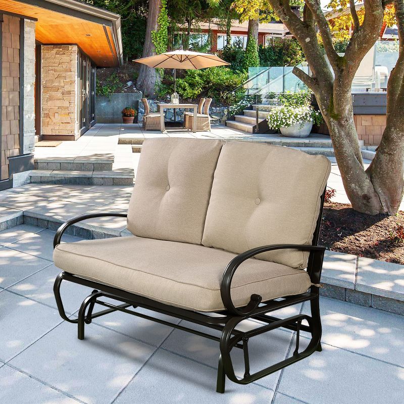 Tangkula Patio Loveseat Bench Steel Frame Furniture Rocking Bench With Cushions Outdoor, 2 of 10