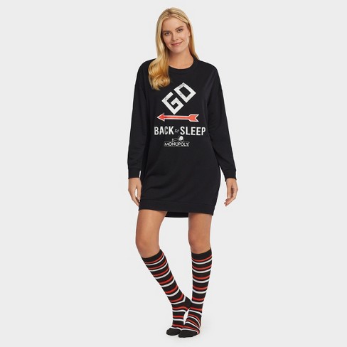 Women's Hasbro Monopoly Long Sleeve Sleepshirt with Knee High Socks Pajama  Set-Black M