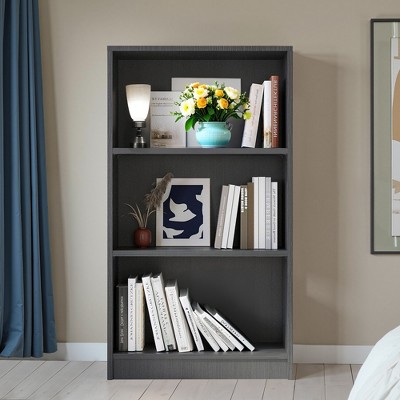 MAYEERTY 3-Shelf Freestanding Wood Bookshelf, Adjustable - Home Office, Gray