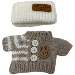 Doll Clothes Superstore Cozy Fall Set: Tan & White Stripe Sweater with Knit Headband for 17.5 Labubu Dolls - 1 of 4