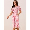 Seta T Women's Summer Casual Floral Puff Sleeve Round Neck Cutout Waist Boho Midi Dress - 2 of 4