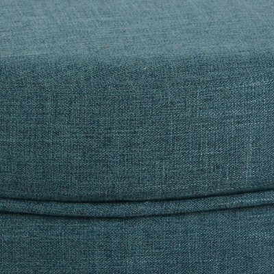 Teal Classic Round Storage Ottoman with Honey Oak Legs