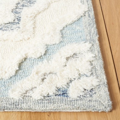 Ivory and Light Blue Hand-Tufted Wool 8' x 10' Area Rug