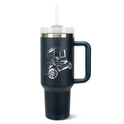 Elanze Designs 40 Ounce Travel Tumbler With Straw and Lid Stainless Steel Double Wall Insulated Rolling Golf Cart Navy Blue