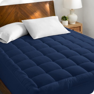 Full Dark Blue Cotton Top Mattress Pad with Down Alternative Fill