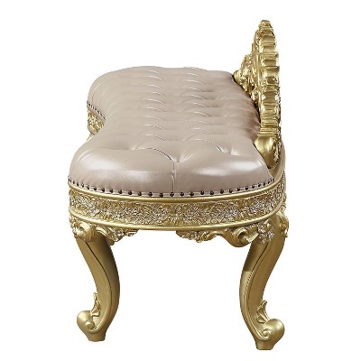 73" Light Gold PU Cabriole Bench with Storage and Metal Legs