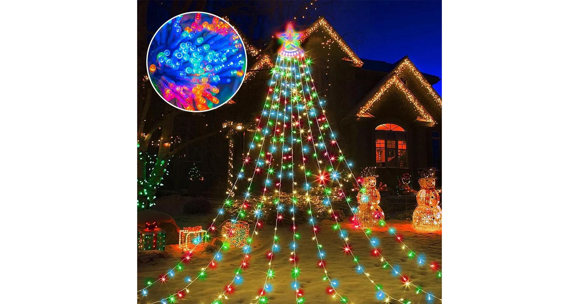 WOPET 25.8ft Christmas String Lights 350 LED Star Waterfall Lights Christmas Fairy Lights 8 Modes Multicolor Xmas Decor