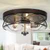 LNC Vine 3-Lights 12.2-in Black and Antique Brown Transitonal Drum Flush Mount Lights - 2 of 4