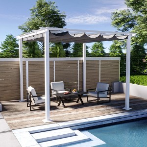 Retractable Pergola Canopy with White Frame for Backyard, Outdoor Pergola with Sun and Rain-Proof Canopy - 1 of 4