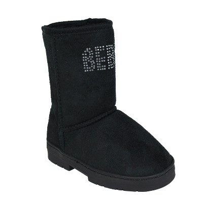 bebe Girl's Cozy Microsuede Winter Boots with Sparkling Rhinestone Logo Detail - Stylish and Warm Footwear for Girls