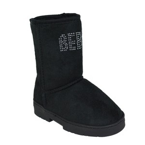 bebe Girl's Cozy Microsuede Winter Boots with Sparkling Rhinestone Logo Detail - Stylish and Warm Footwear for Girls - 1 of 4