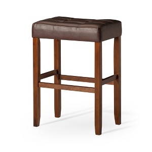 HomeRoots Set of Two 31" Brown Faux Leather and Solid Wood Backless Bar Height Bar Chairs - 1 of 4