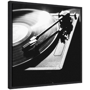 Kate & Laurel All Things Decor 22"x22" Sylvie Vinyl Record Player Framed Canvas by Alicia Abla Black - 1 of 4