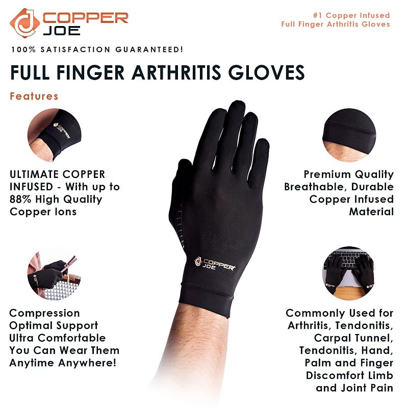 Copper Joe Full Finger Copper Infused Arthritis Hand Compression Gloves-For Computer Typing, Carpal Tunnel, Rheumatoid, Tendonitis. For Men and Women, 3 of 7